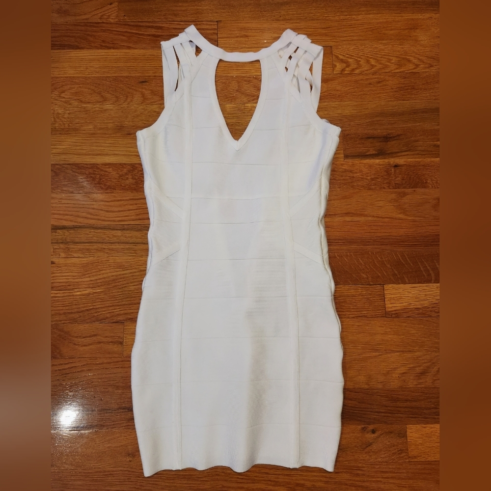 BEBE white banded mini dress